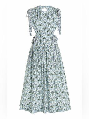 AGUA BY AGUA BENDITA Guaguanco Midi Dress in Blue Cotton Poplin size medium